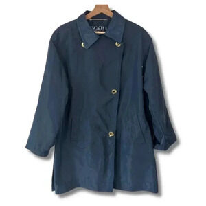 Escada Rain Jacket Luxury Nylon Outdoor Coat Travel Navy Blue Women's Size 38